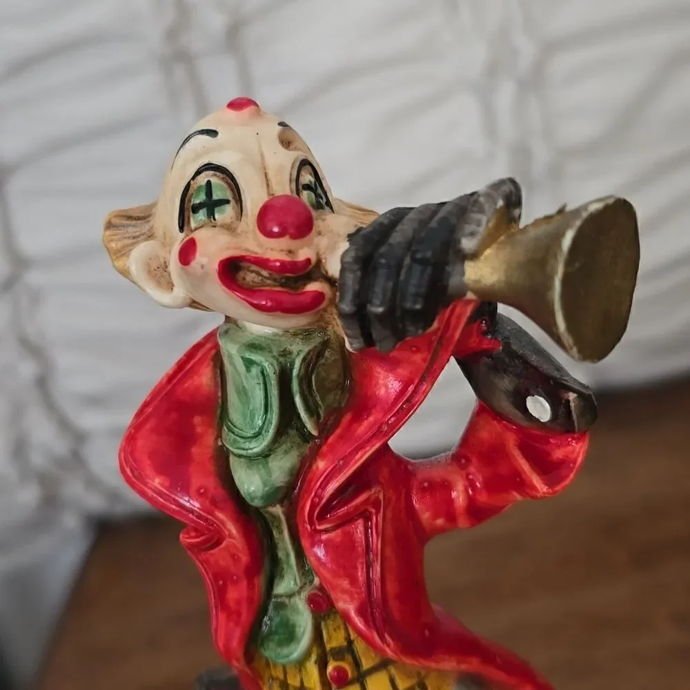 Vintage Italian Clown with Trumpet Resin Figurine